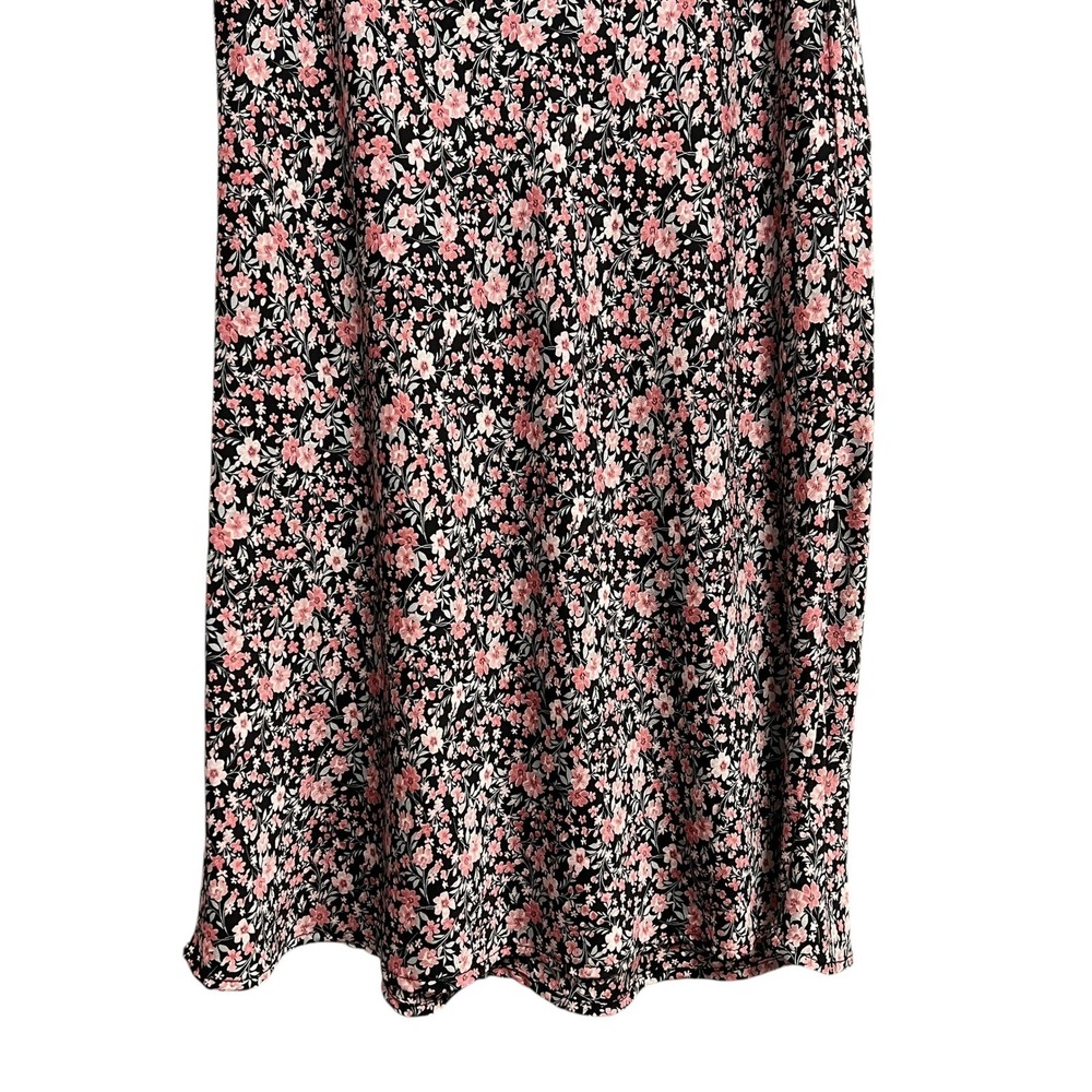 Francesca's Mi Ami Floral Midi Skirt Womens Large Black Pink Ditsy Feminine Boho - Picture 6 of 9